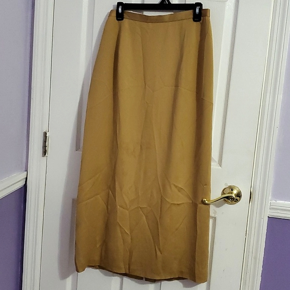 Due per Due Cognac Silk A-line Long Maxi Skirt Career Event Wedding 12